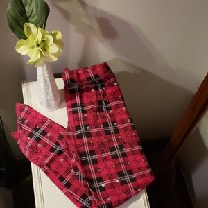 Justice Studded Pink Plaid Leggings
